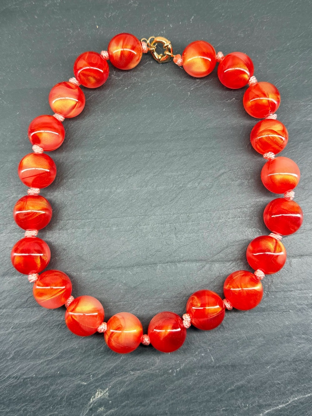 New Cherry Red Marbled Chunky Beaded Necklace
